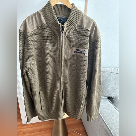 Harley Davidson Willie G Skull  Wool Cotton Full Zip Knit Green Sweater Size 2X - Picture 11 of 12